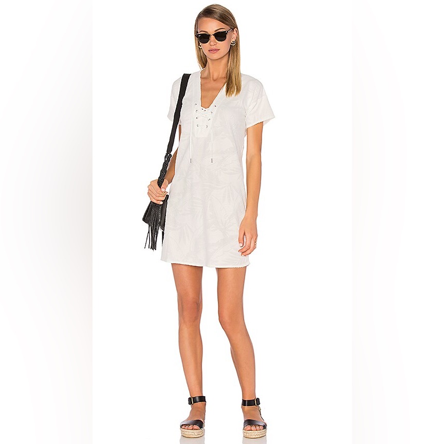 Rag & Bone Palm Dress Lace Up In Blanc White Soft Stretch